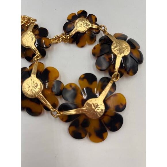 Talbots Layered Brown Tortoise Floral White and CZ Flower Necklace New - Picture 9 of 10